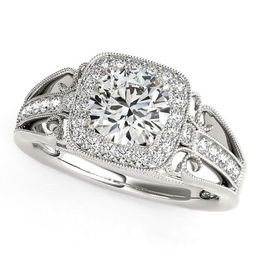 14k White Gold Baroque Shank Style Cut Diamond Engagement Ring (1 1/4 cttw)-Teresa&#39;s Fashionista LLC