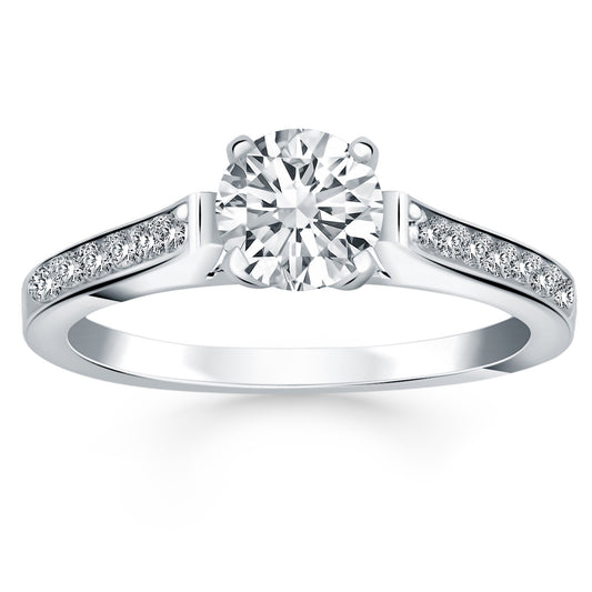 14k White Gold Pave Diamond Cathedral Engagement Ring-Teresa&#39;s Fashionista LLC