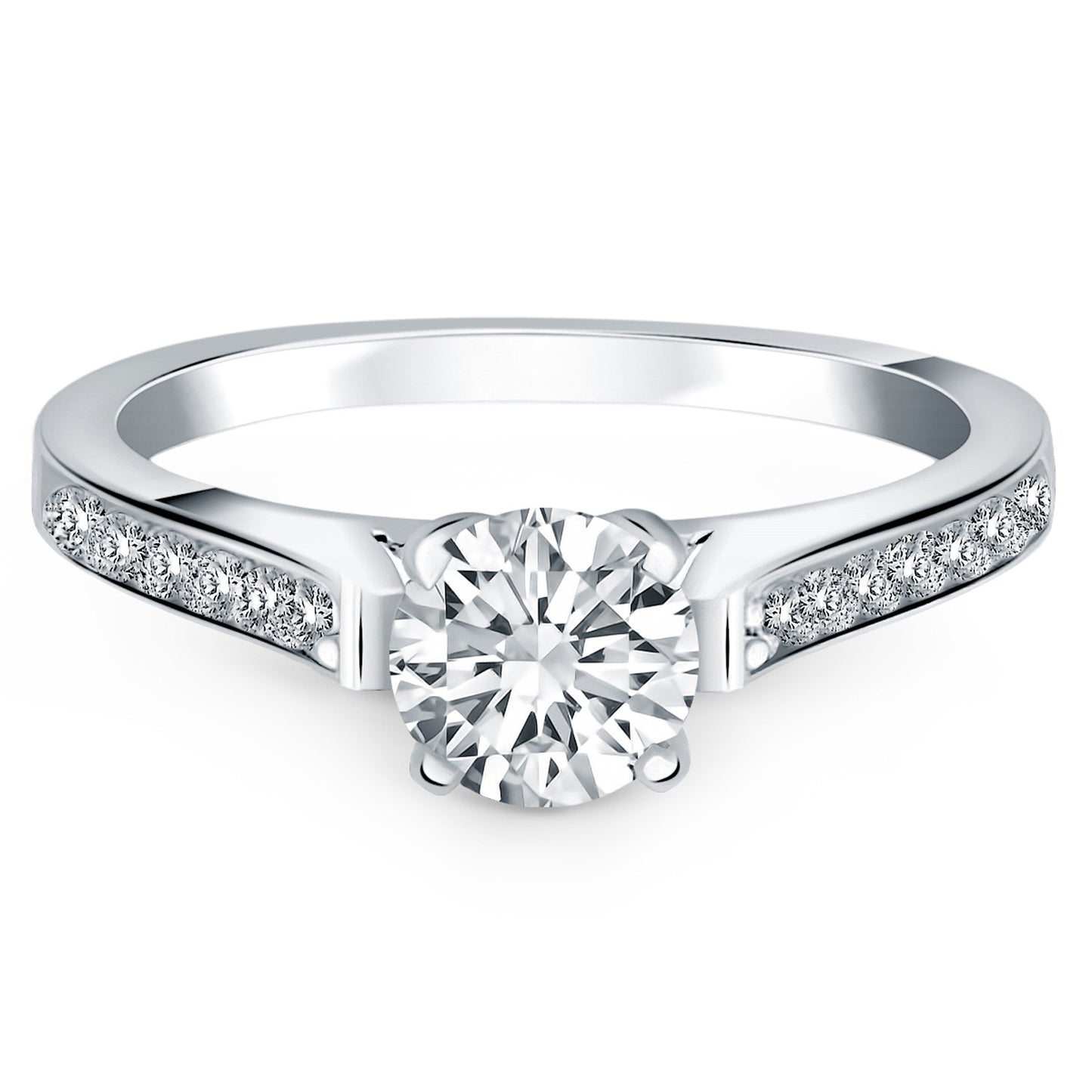 14k White Gold Pave Diamond Cathedral Engagement Ring-Teresa&#39;s Fashionista LLC