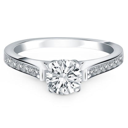 14k White Gold Pave Diamond Cathedral Engagement Ring-Teresa&#39;s Fashionista LLC