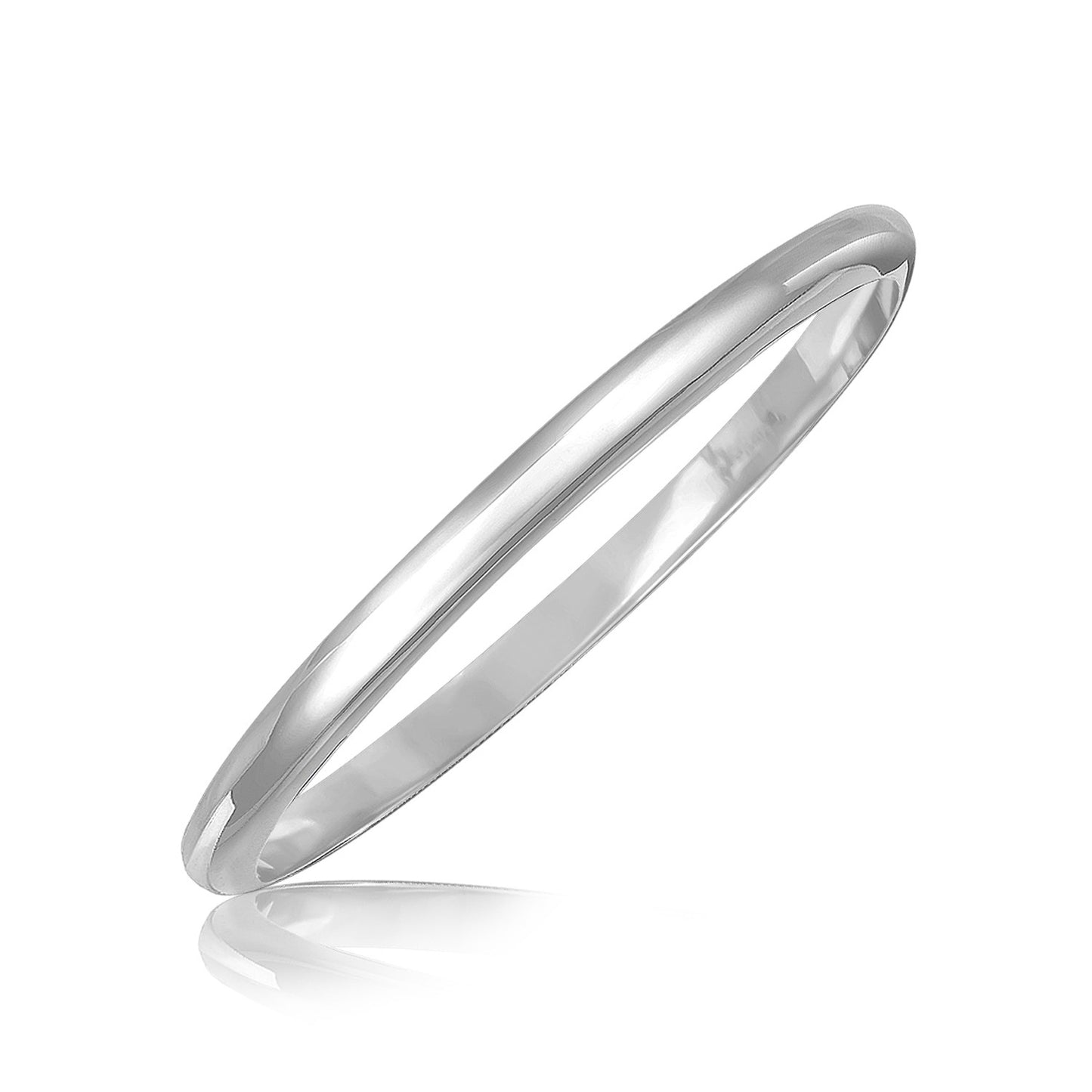 Sterling Silver Rhodium Plated Slim Dome Motif Bangle-Teresa&#39;s Fashionista LLC