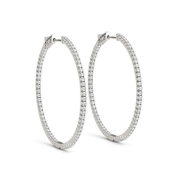 14k White Gold Slim Two Sided Diamond Hoop Earrings (1 1/2 cttw)-Teresa&#39;s Fashionista LLC