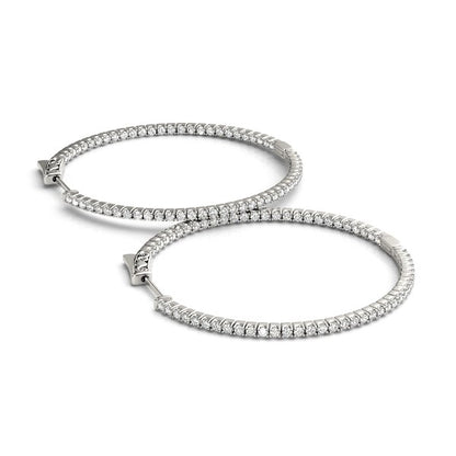 14k White Gold Slim Two Sided Diamond Hoop Earrings (1 1/2 cttw)-Teresa&#39;s Fashionista LLC