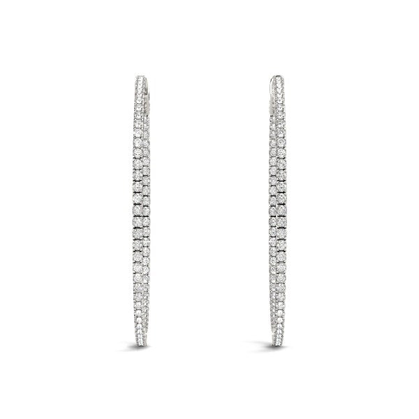 14k White Gold Slim Two Sided Diamond Hoop Earrings (1 1/2 cttw)-Teresa&#39;s Fashionista LLC