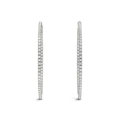 14k White Gold Slim Two Sided Diamond Hoop Earrings (1 1/2 cttw)-Teresa&#39;s Fashionista LLC