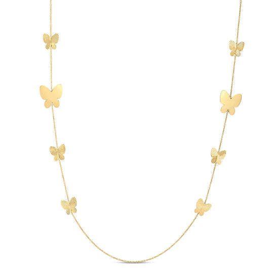 14k Yellow Gold Papillon Graduated Butterfly Necklace-Teresa&#39;s Fashionista LLC