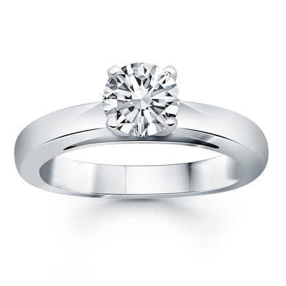 14k White Gold Classic Wide Band Cathedral Solitaire Engagement Ring-Teresa&#39;s Fashionista LLC