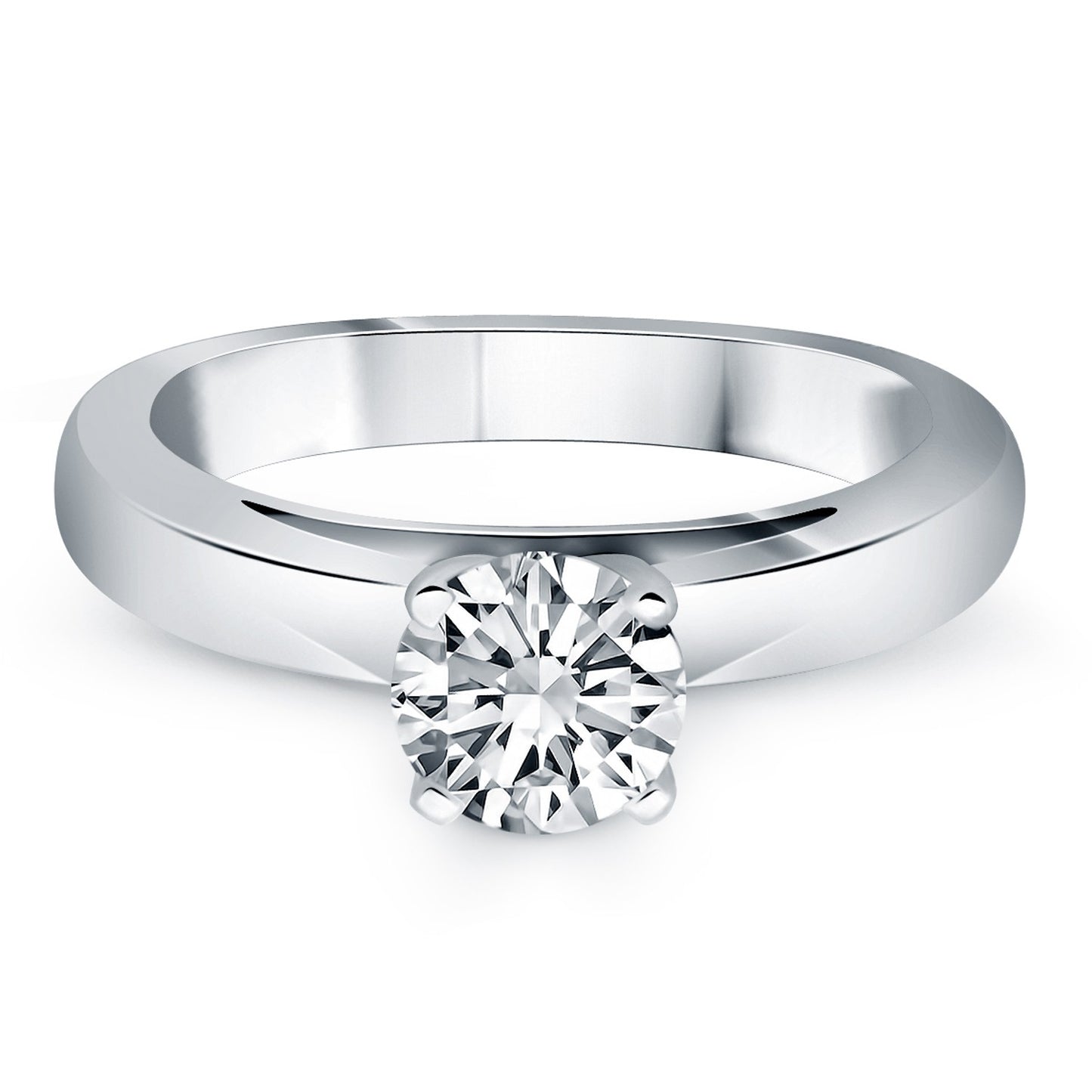 14k White Gold Classic Wide Band Cathedral Solitaire Engagement Ring-Teresa&#39;s Fashionista LLC