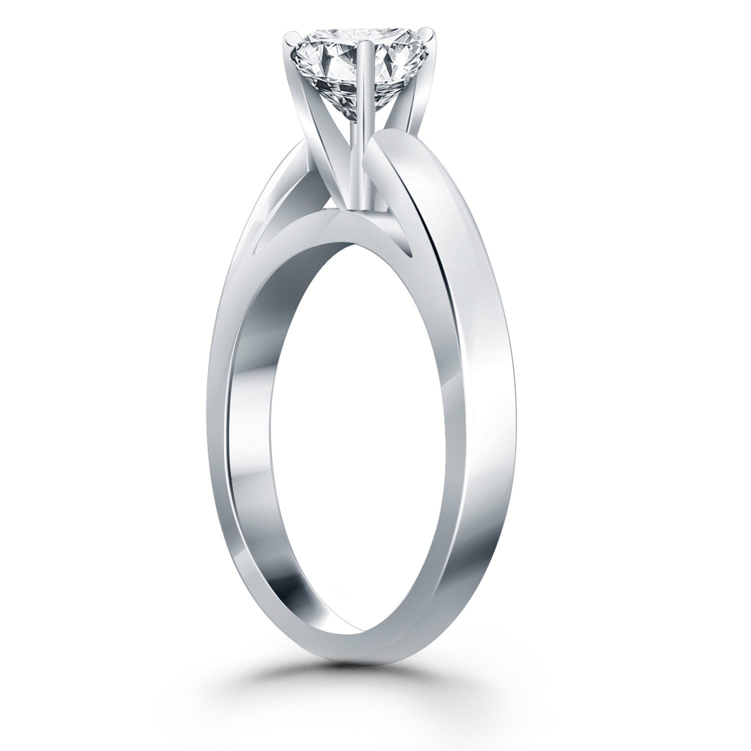 14k White Gold Classic Wide Band Cathedral Solitaire Engagement Ring-Teresa&#39;s Fashionista LLC