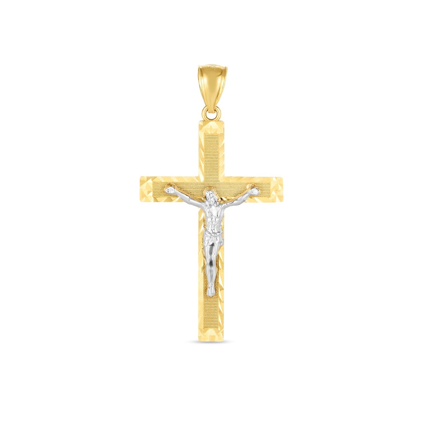 14k Two Tone Gold High Polish Diamond Cut Cross Pendant-Teresa&#39;s Fashionista LLC