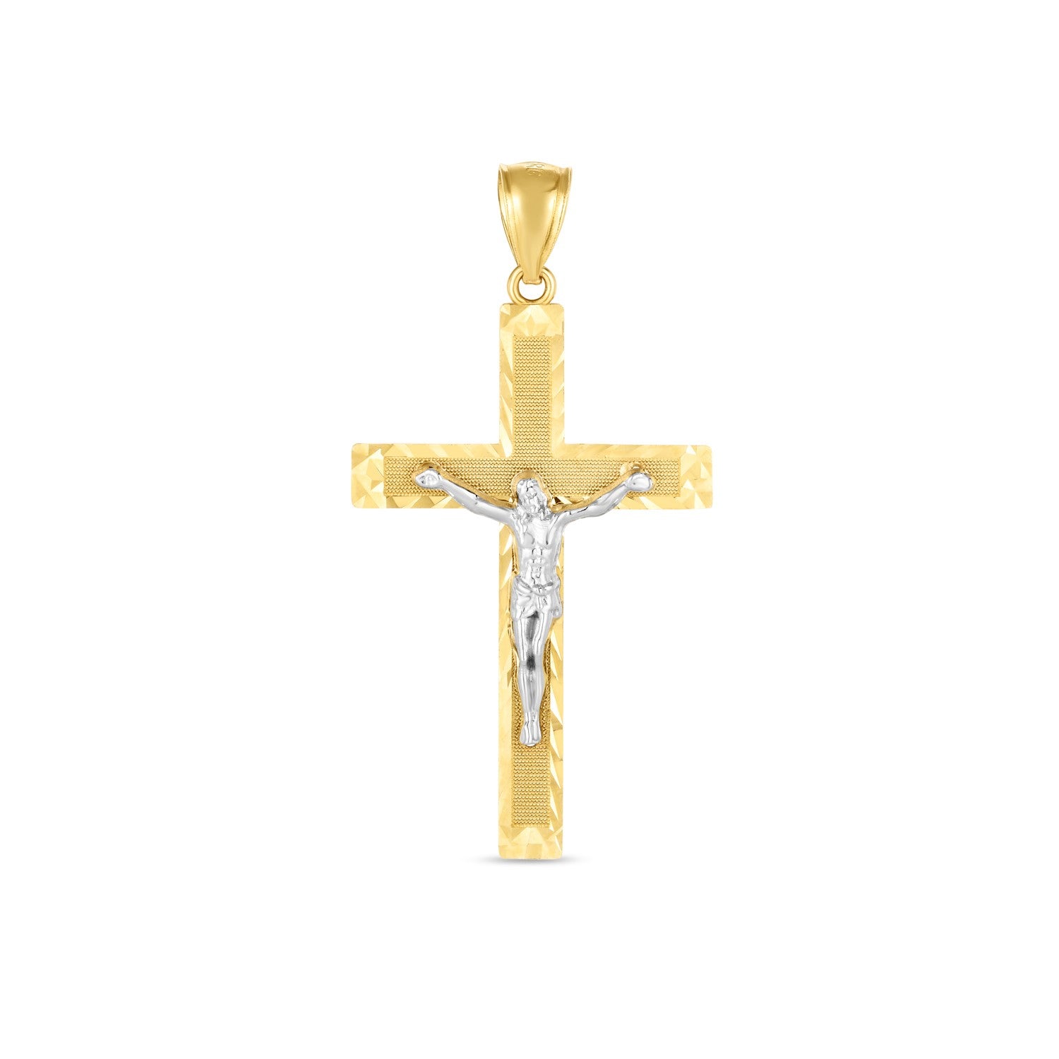 14k Two Tone Gold High Polish Diamond Cut Cross Pendant-Teresa&#39;s Fashionista LLC