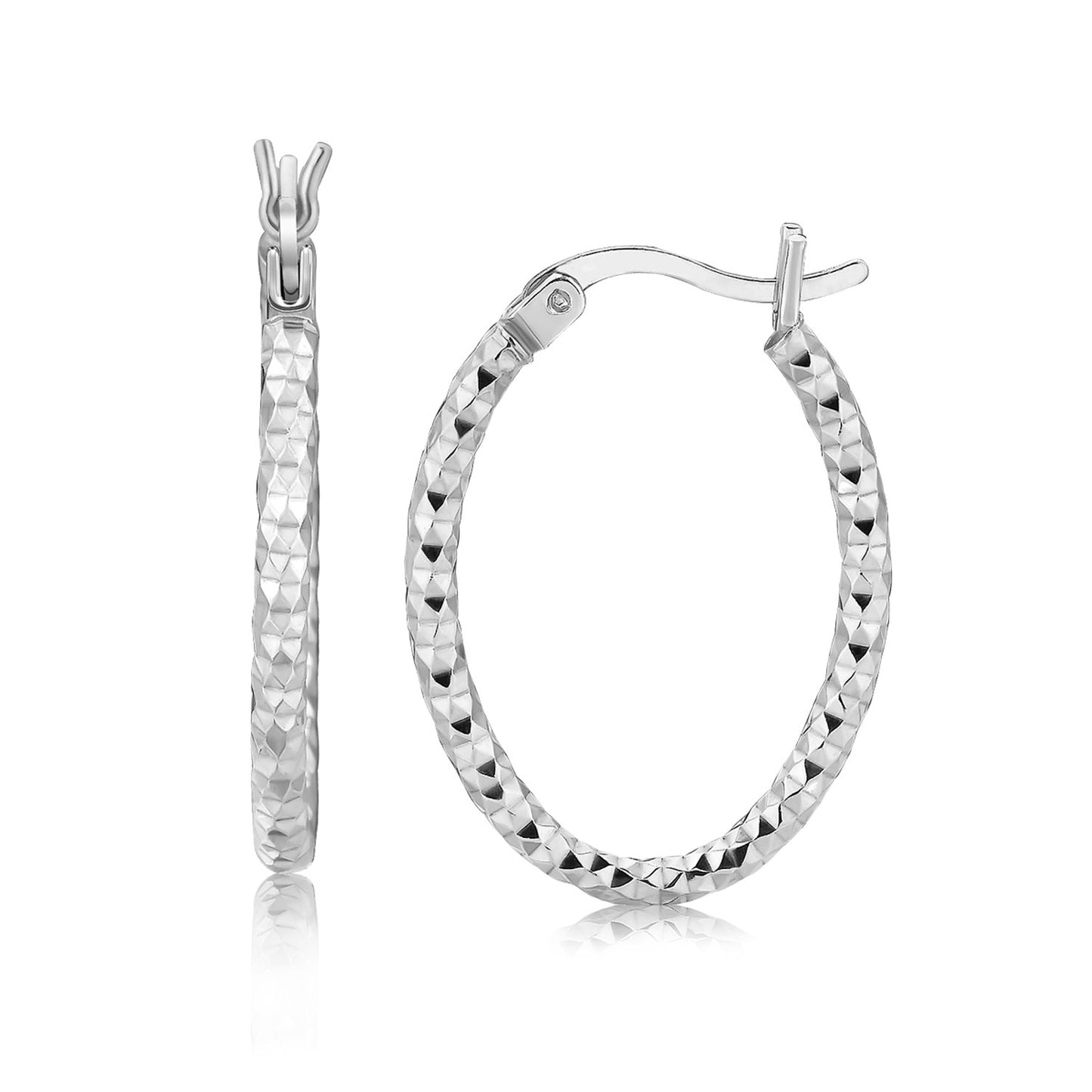 Sterling Silver Hoop Diamond Cut Texture Earrings with Rhodium Plating-Teresa&#39;s Fashionista LLC