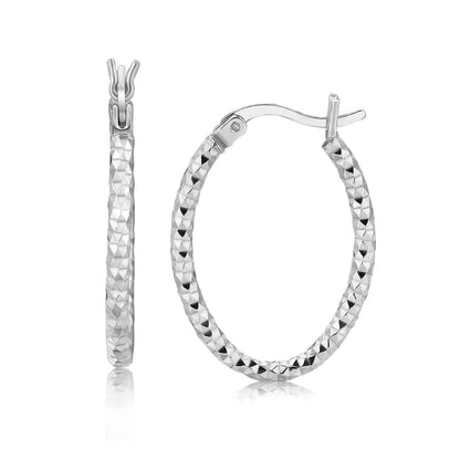 Sterling Silver Hoop Diamond Cut Texture Earrings with Rhodium Plating-Teresa&#39;s Fashionista LLC