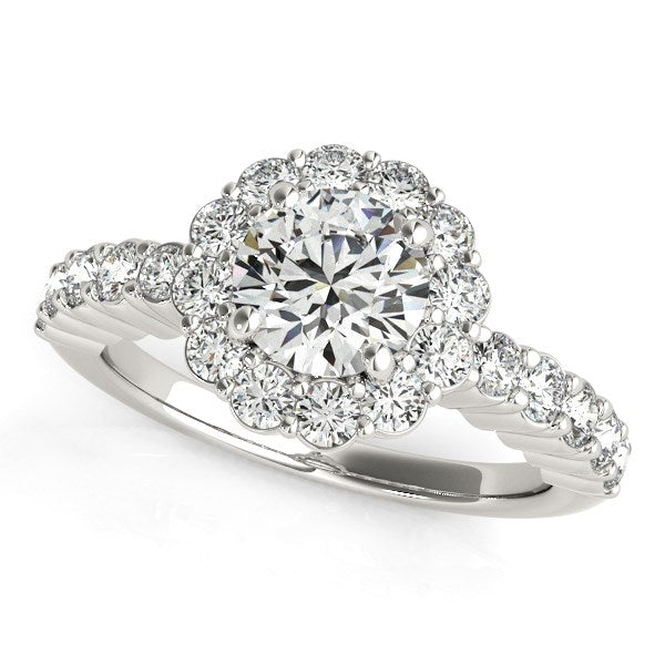 14k White Gold Round Floral Motif Diamond Engagement Ring (1 5/8 cttw)-Teresa&#39;s Fashionista LLC