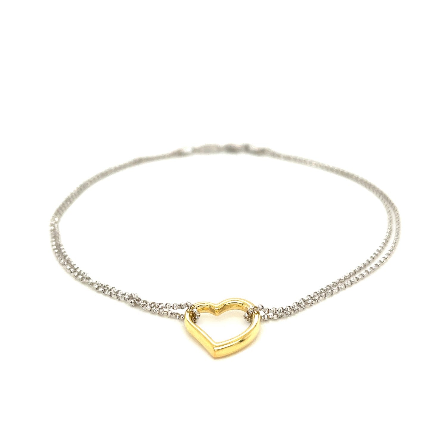 14k Yellow Gold and Sterling Silver Anklet with a Single Open Heart Station-Teresa&#39;s Fashionista LLC