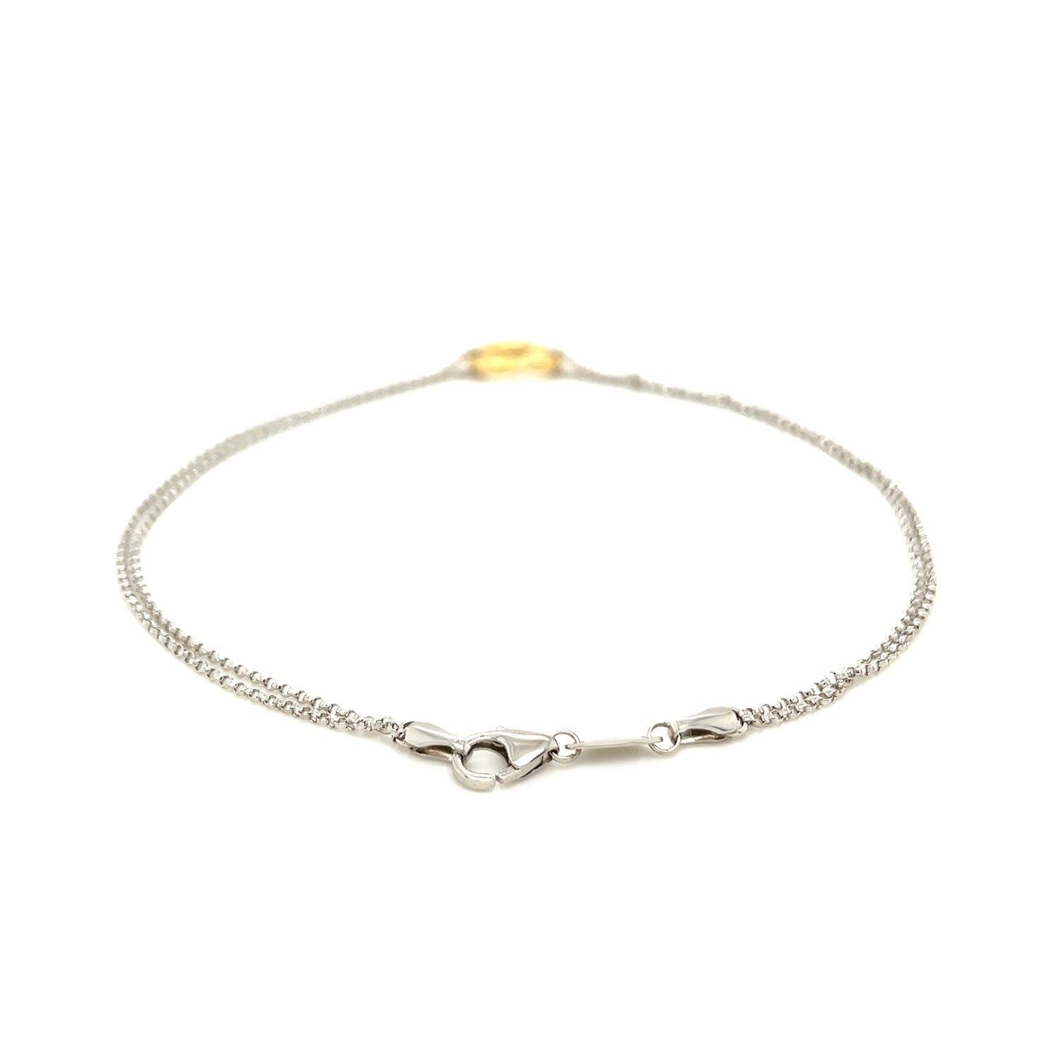 14k Yellow Gold and Sterling Silver Anklet with a Single Open Heart Station-Teresa&#39;s Fashionista LLC