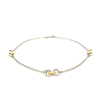 14k Yellow Gold and Sterling Silver Triple Ring Stationed Anklet-Teresa&#39;s Fashionista LLC