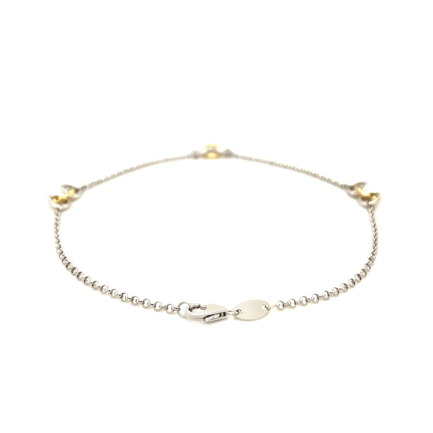 14k Yellow Gold and Sterling Silver Triple Ring Stationed Anklet-Teresa&#39;s Fashionista LLC