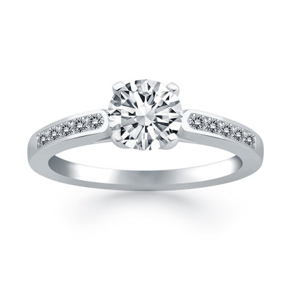 14k White Gold Diamond Channel Cathedral Engagement Ring-Teresa&#39;s Fashionista LLC