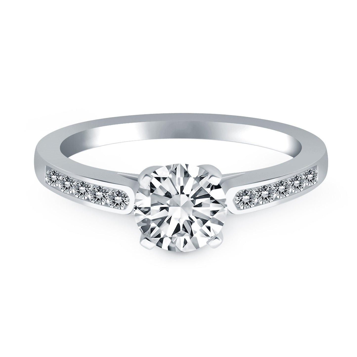 14k White Gold Diamond Channel Cathedral Engagement Ring-Teresa&#39;s Fashionista LLC