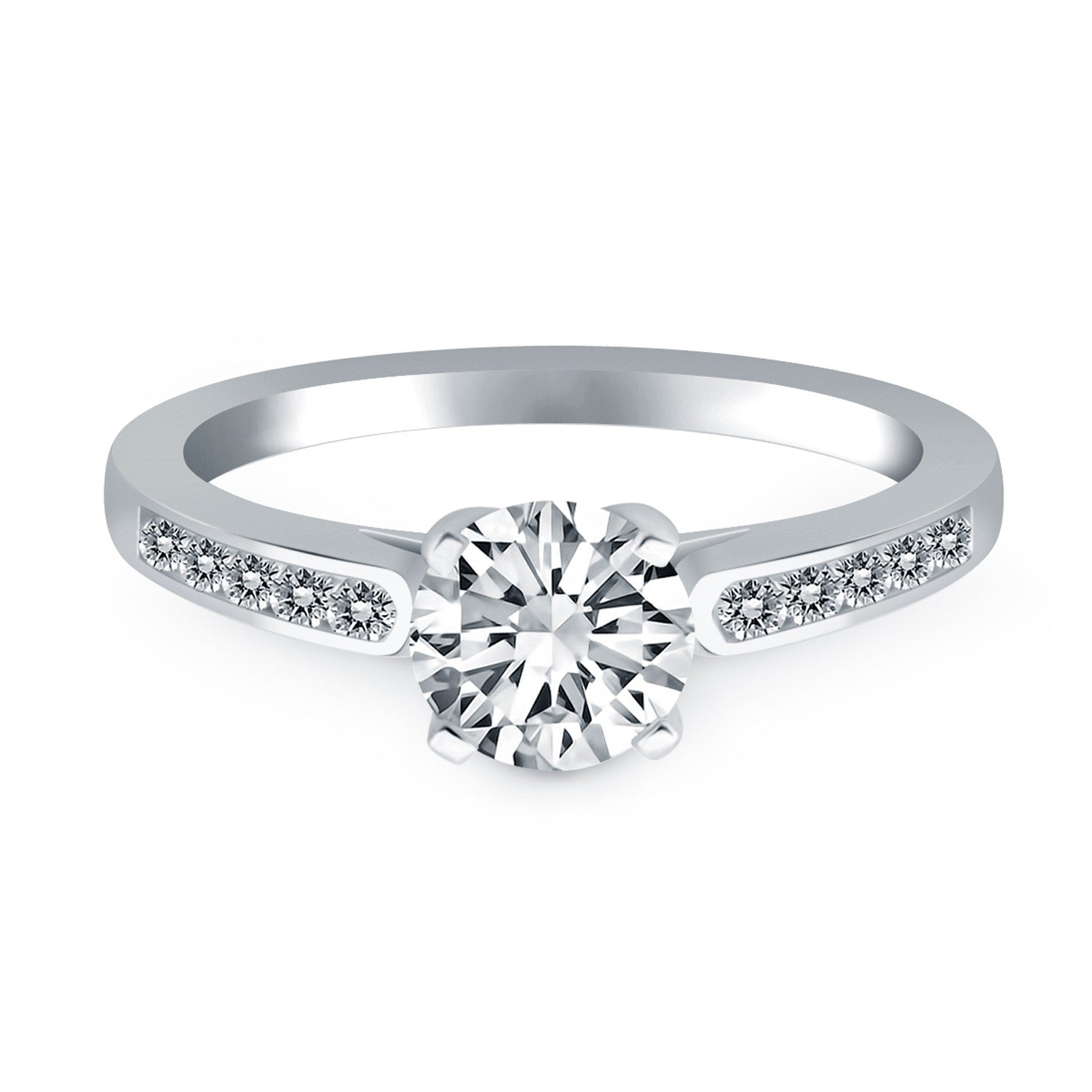 14k White Gold Diamond Channel Cathedral Engagement Ring-Teresa&#39;s Fashionista LLC