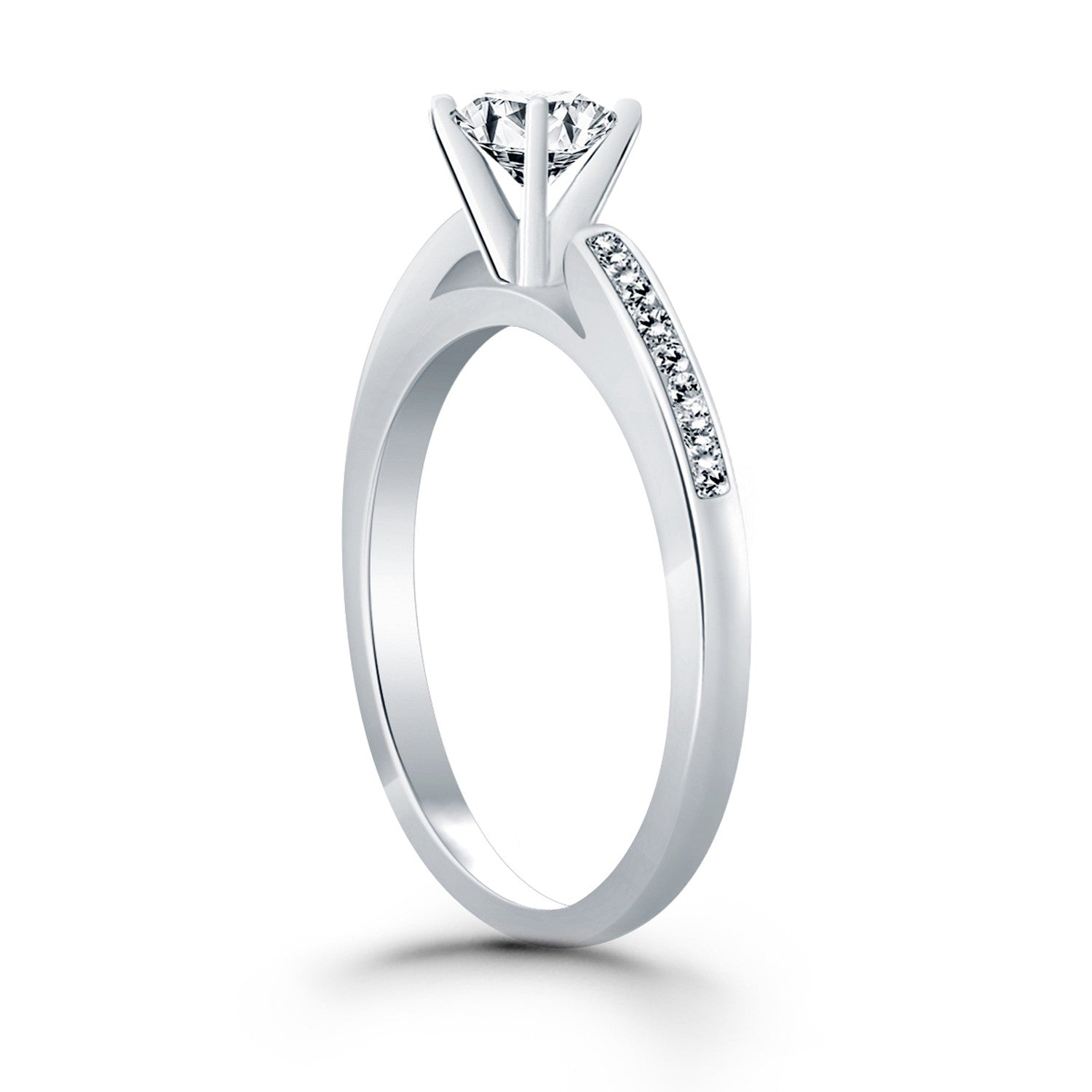 14k White Gold Diamond Channel Cathedral Engagement Ring-Teresa&#39;s Fashionista LLC