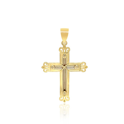 14k Two-Tone Gold Cross Pendant with an Ornate Budded Style-Teresa&#39;s Fashionista LLC