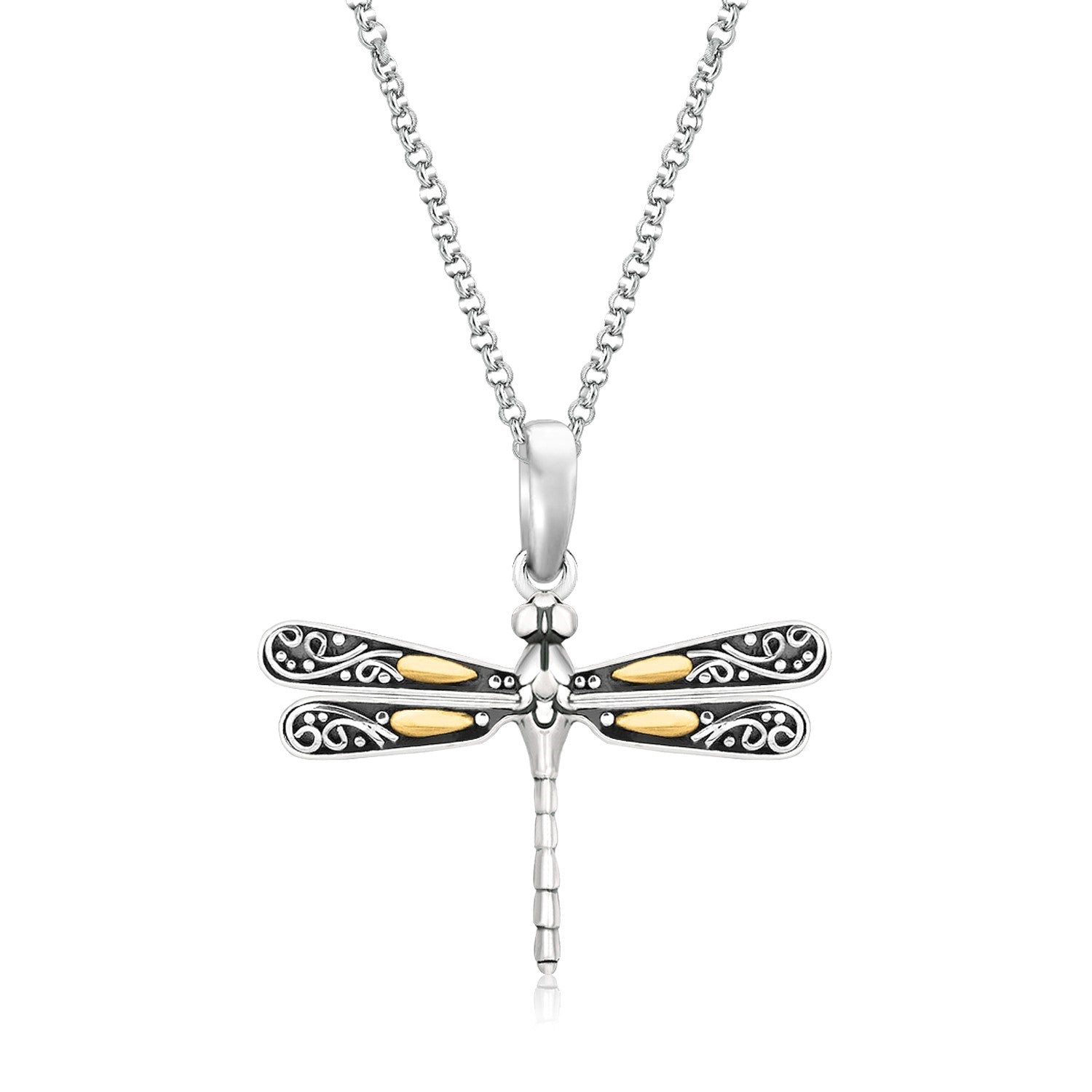 18k Yellow Gold and Sterling Silver Pendant in a Dragonfly Design-Teresa&#39;s Fashionista LLC