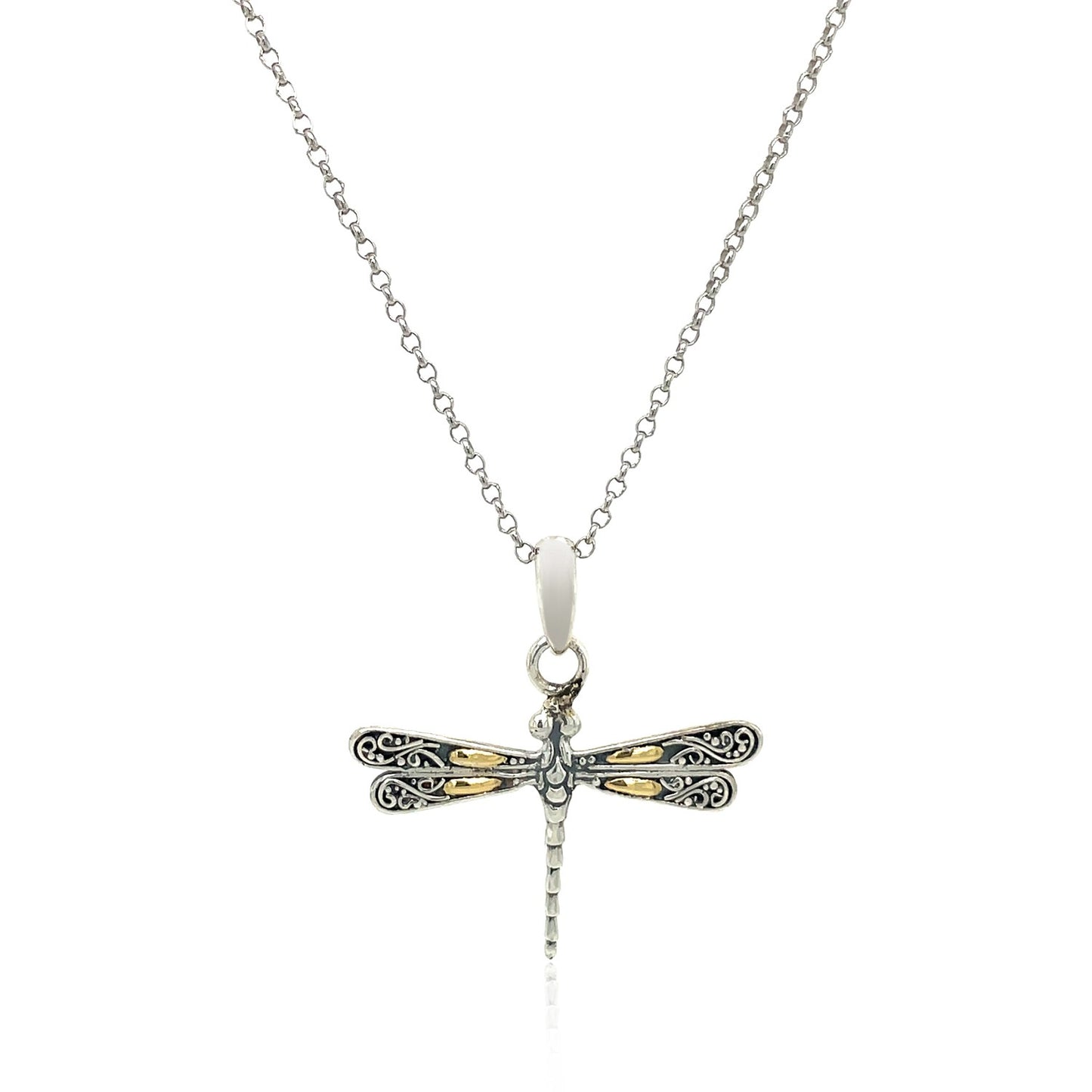 18k Yellow Gold and Sterling Silver Pendant in a Dragonfly Design-Teresa&#39;s Fashionista LLC