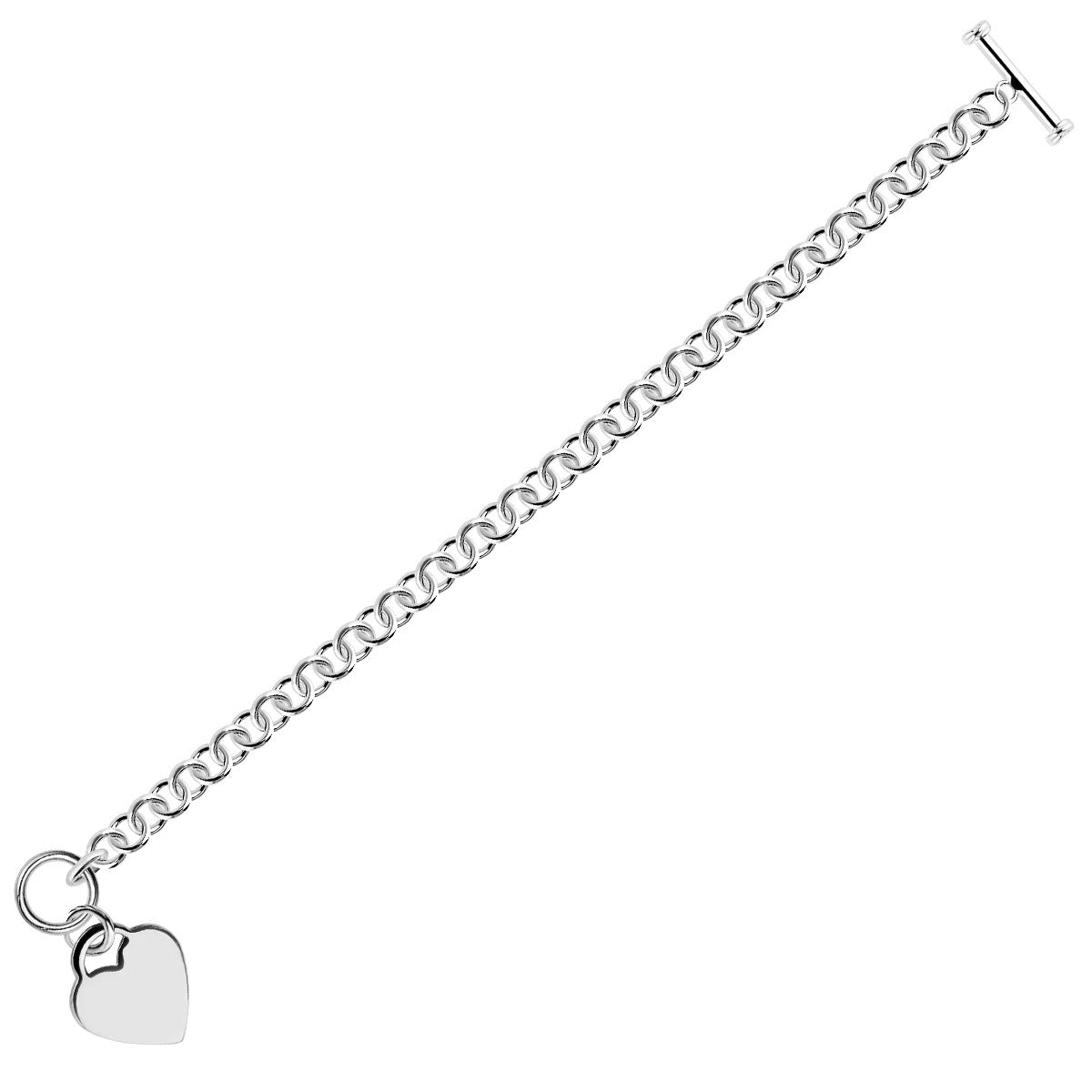 Sterling Silver Rhodium Plated Rolo Chain Bracelet with a Heart Charm-Teresa&#39;s Fashionista LLC