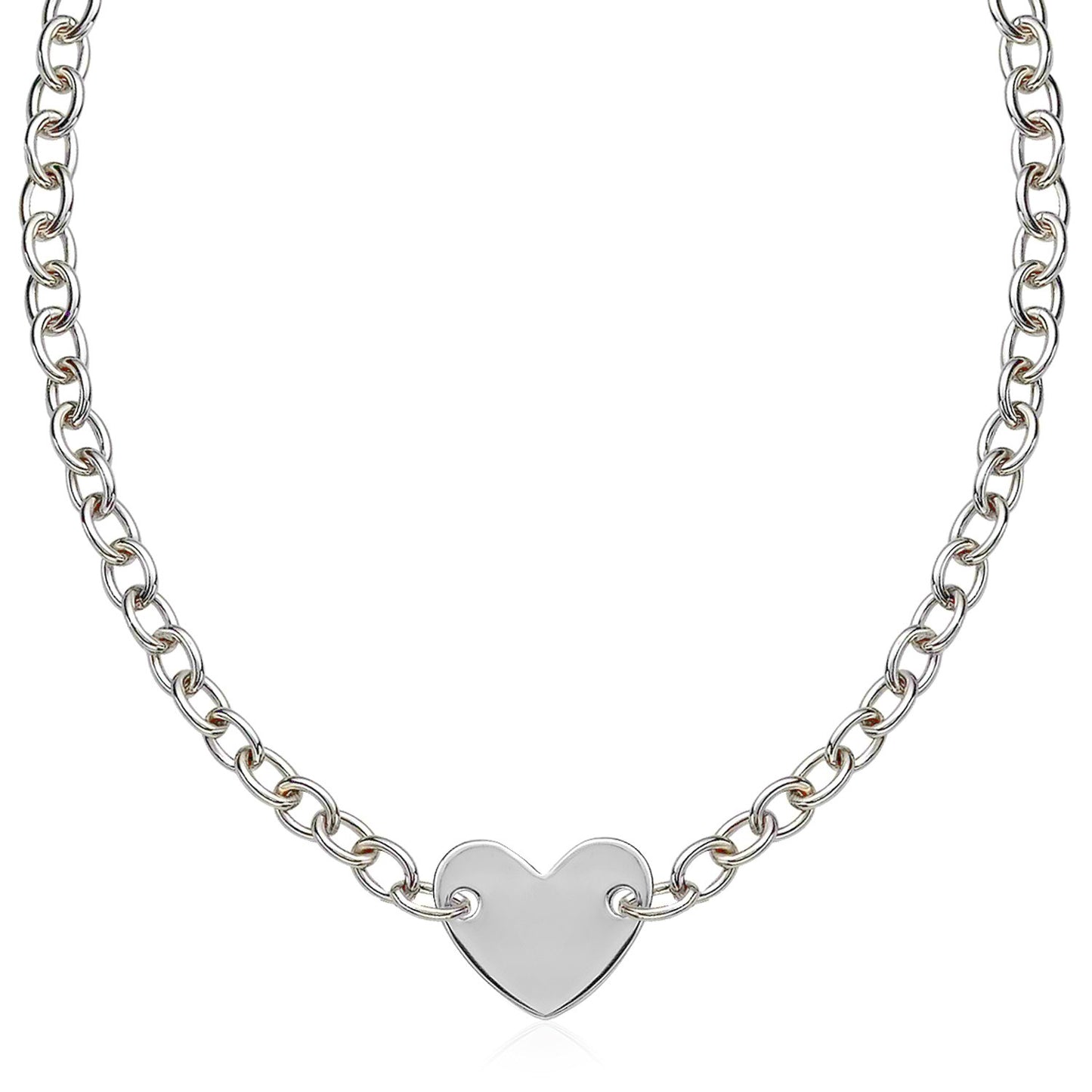 Sterling Silver Rhodium Plated Chain Bracelet with a Flat Heart Motif Station-Teresa&#39;s Fashionista LLC