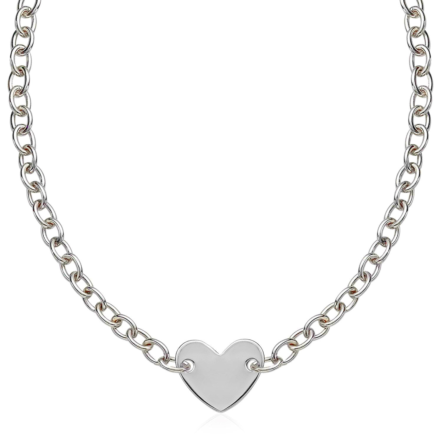 Sterling Silver Rhodium Plated Chain Bracelet with a Flat Heart Motif Station-Teresa&#39;s Fashionista LLC