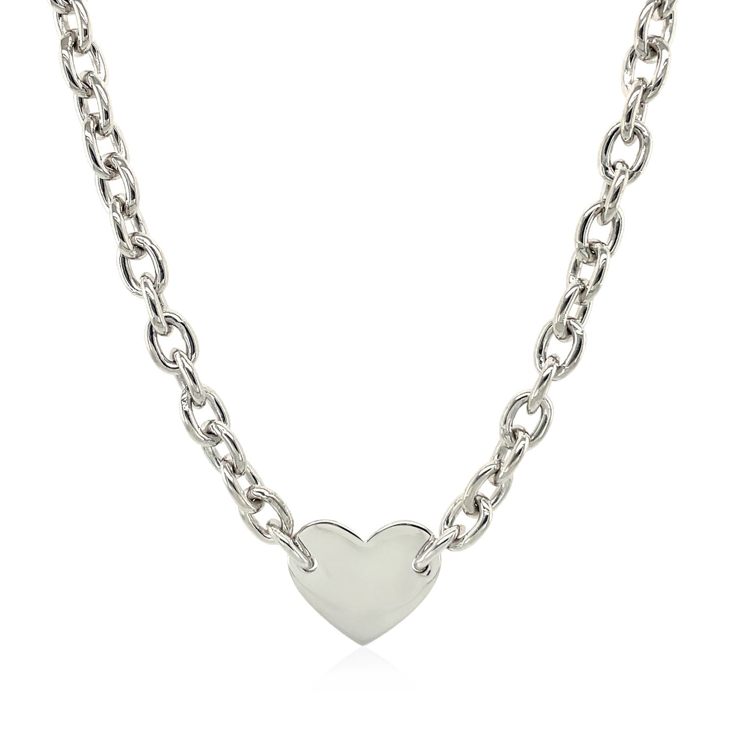 Sterling Silver Rhodium Plated Chain Bracelet with a Flat Heart Motif Station-Teresa&#39;s Fashionista LLC