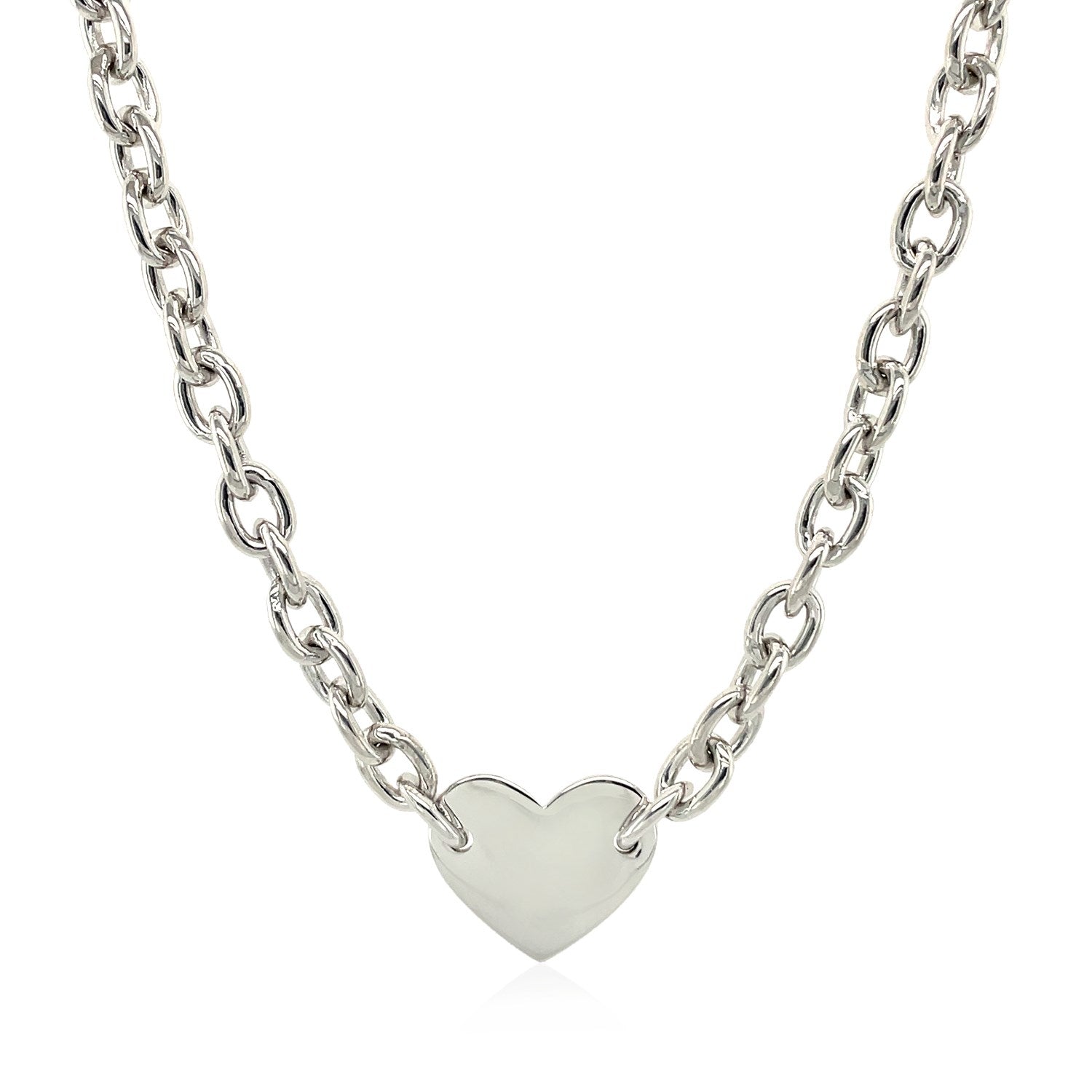 Sterling Silver Rhodium Plated Chain Bracelet with a Flat Heart Motif Station-Teresa&#39;s Fashionista LLC