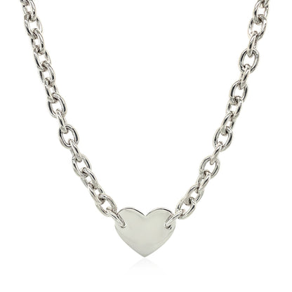 Sterling Silver Rhodium Plated Chain Bracelet with a Flat Heart Motif Station-Teresa&#39;s Fashionista LLC