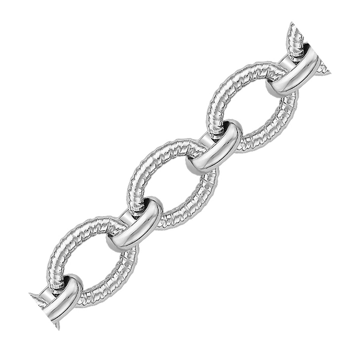 Sterling Silver Oval Cable Design Chain Link Bracelet-Teresa&#39;s Fashionista LLC