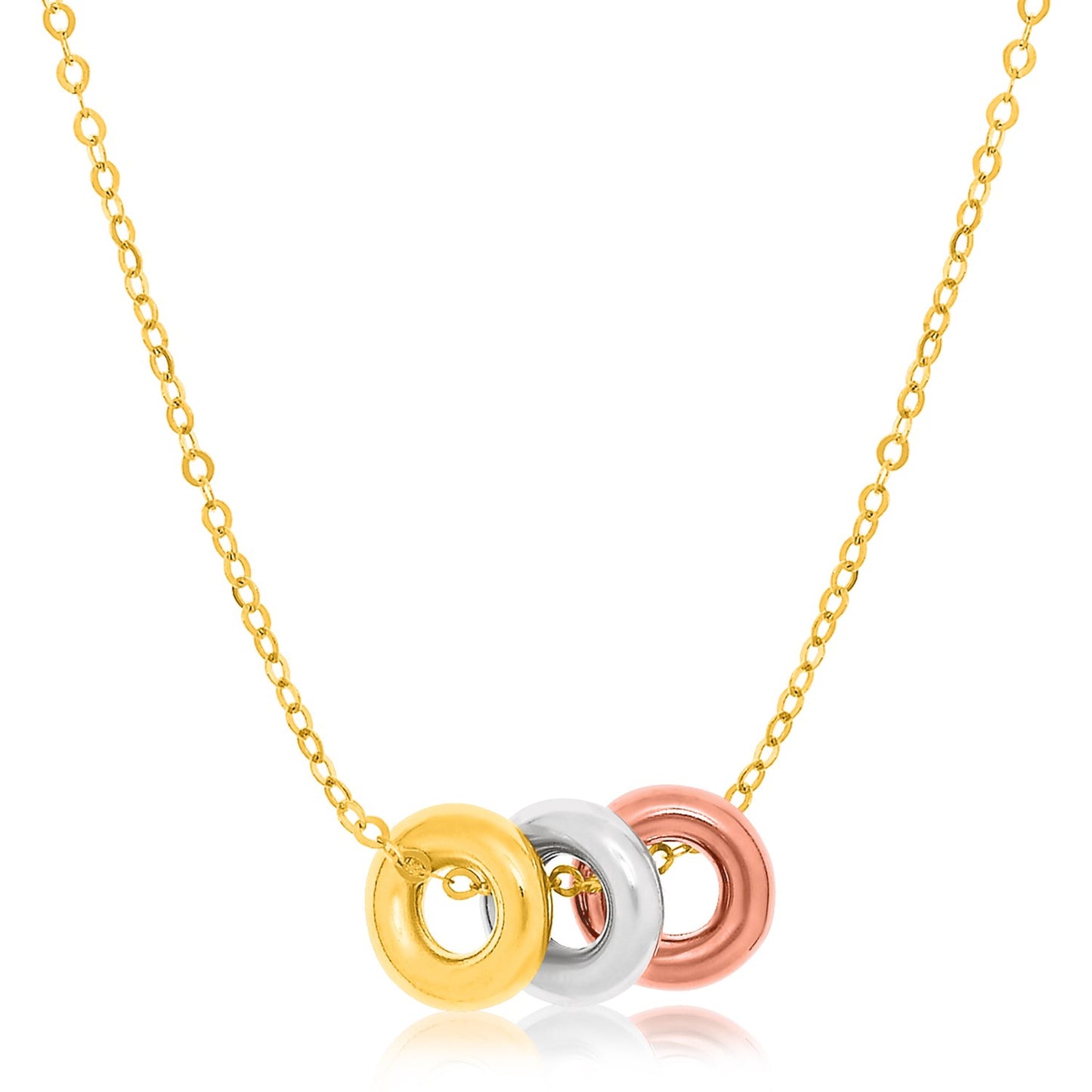 14k Tri-Color Gold Chain Necklace with Three Open Circle Accents-Teresa&#39;s Fashionista LLC