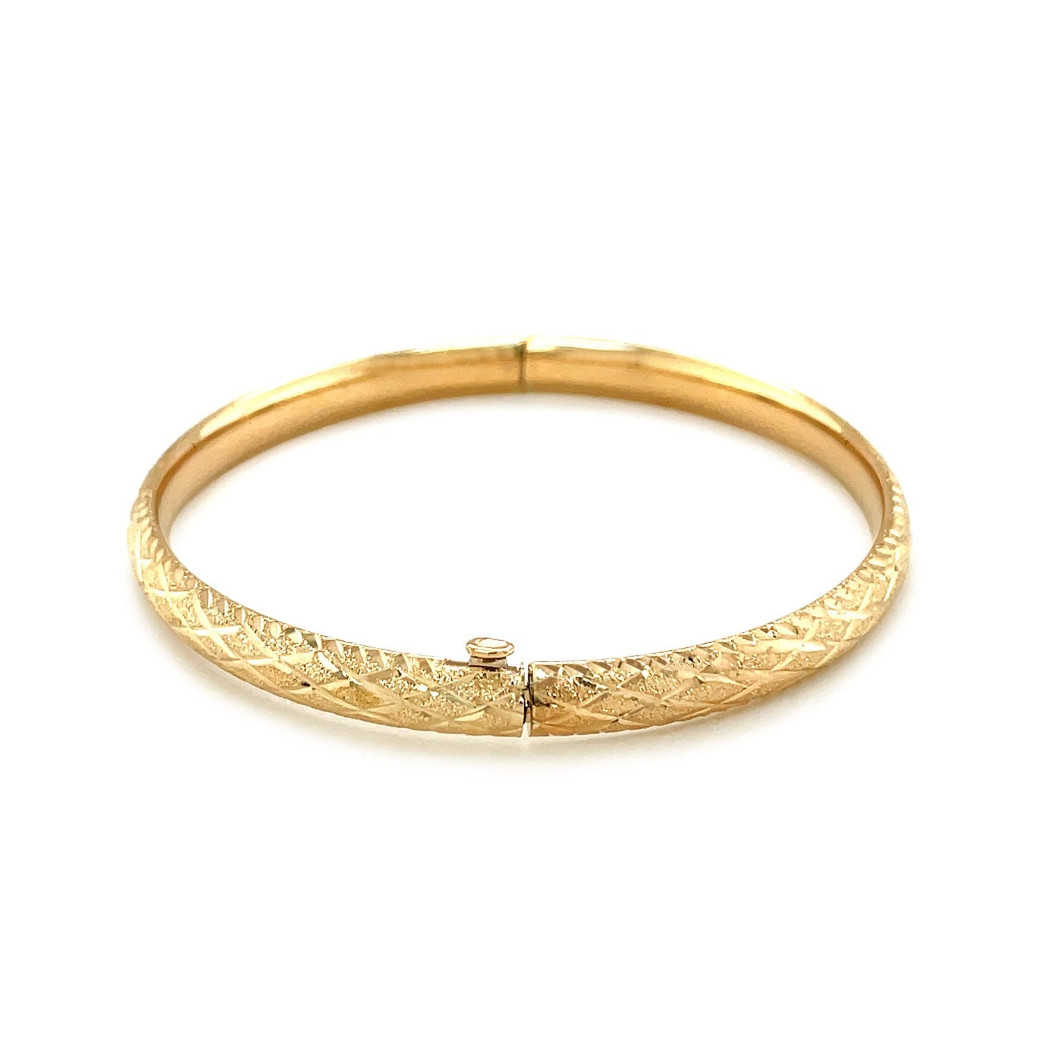 14k Yellow Gold Diamond Cut Design Dome Motif Children's Bangle-Teresa&#39;s Fashionista LLC