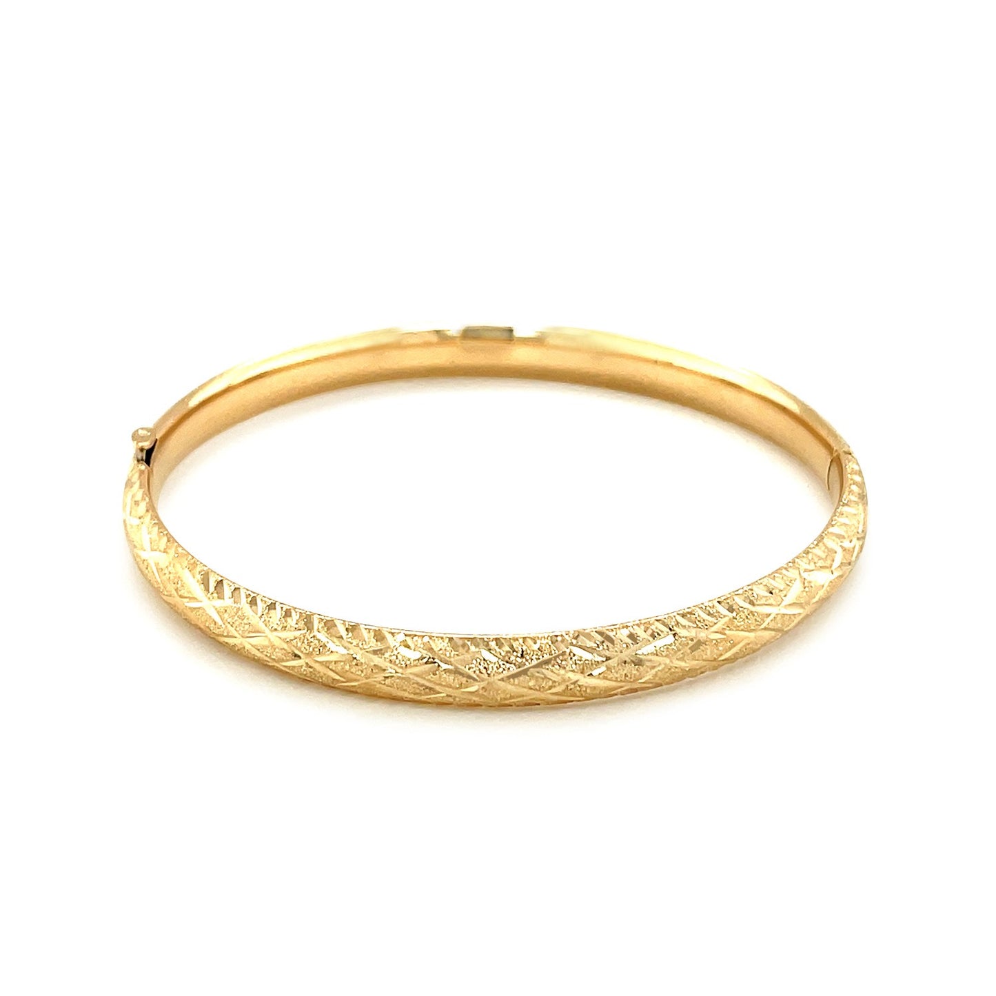 14k Yellow Gold Diamond Cut Design Dome Motif Children's Bangle-Teresa&#39;s Fashionista LLC