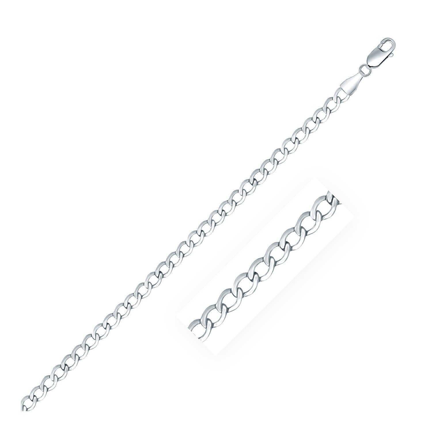 Rhodium Plated 3.7mm Sterling Silver Curb Style Chain-Teresa&#39;s Fashionista LLC