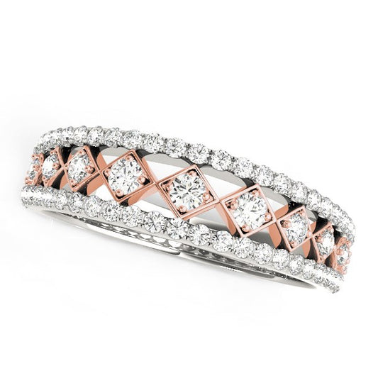 14k White And Rose Gold Diamond Band (3/8 cttw)-Teresa&#39;s Fashionista LLC