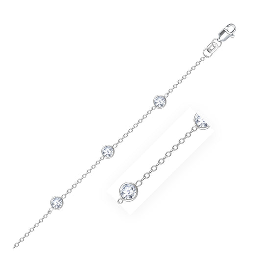 14k White Gold Anklet with Round White Cubic Zirconia-Teresa&#39;s Fashionista LLC