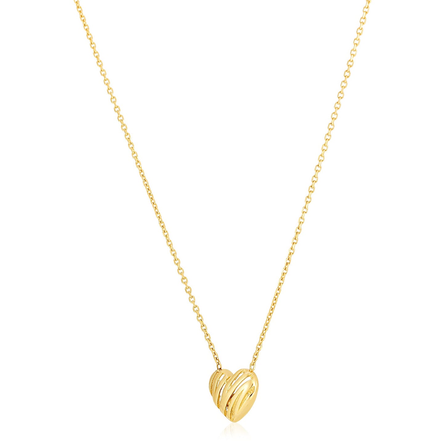 14k Yellow Gold High Polish Scribbles Heart Necklace-Teresa&#39;s Fashionista LLC