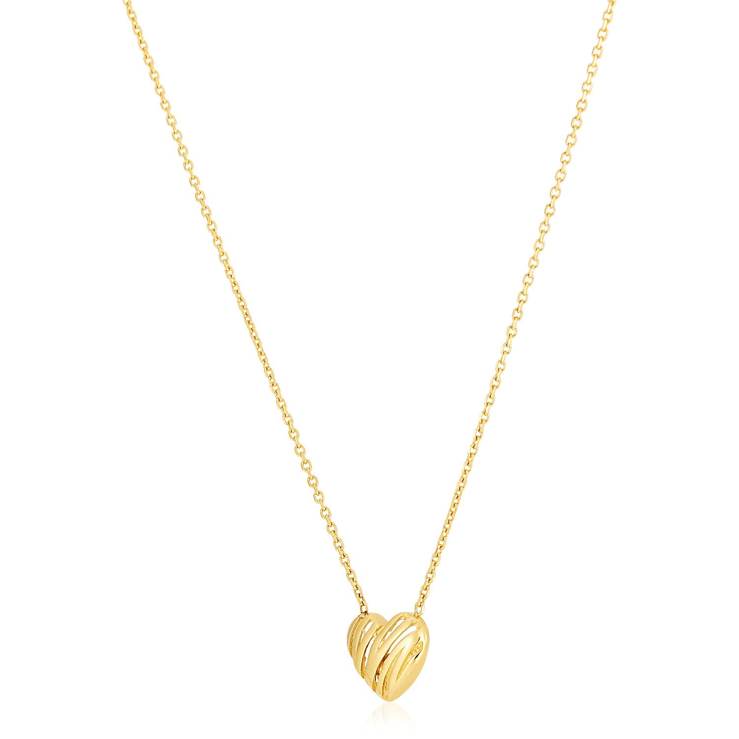 14k Yellow Gold High Polish Scribbles Heart Necklace-Teresa&#39;s Fashionista LLC