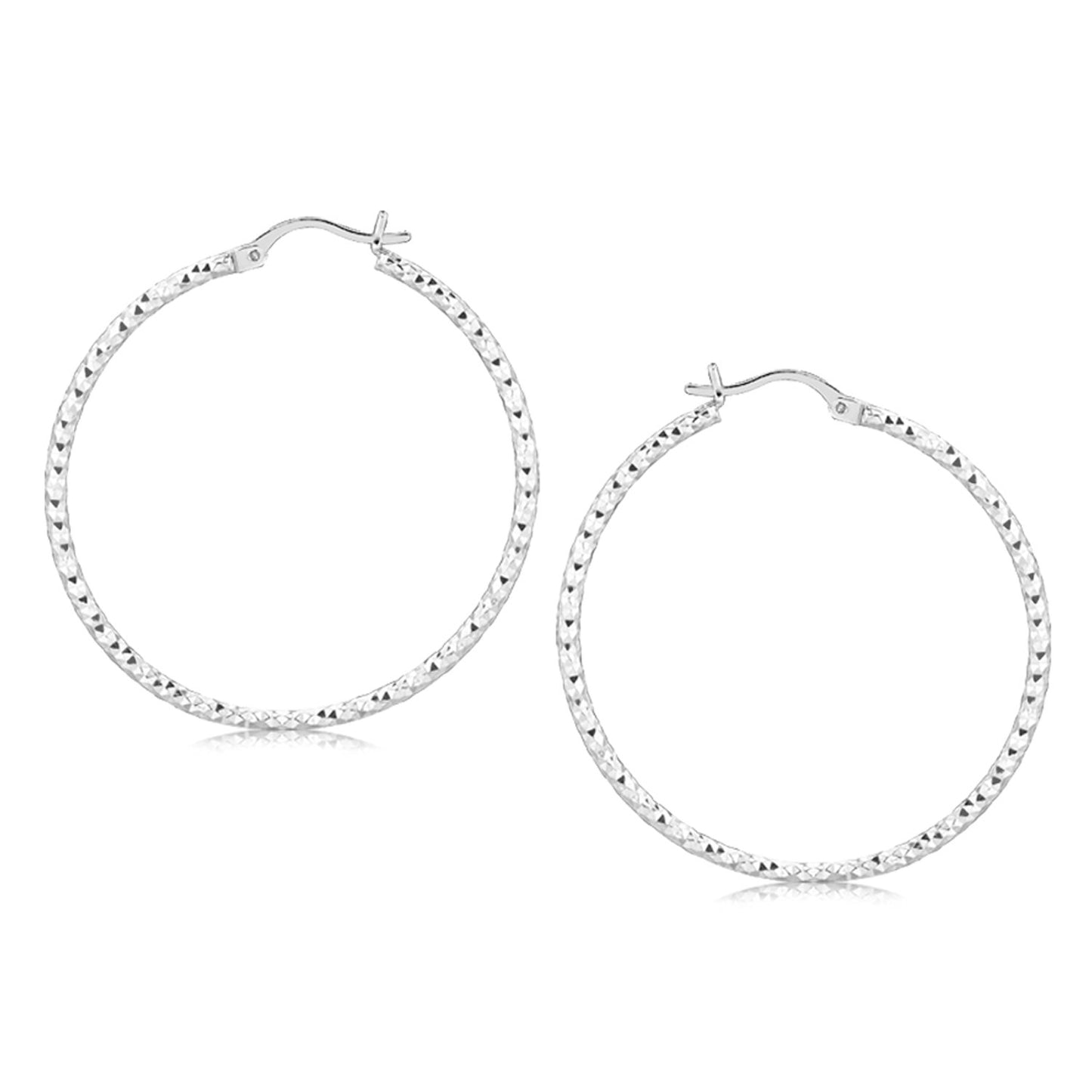 Sterling Silver Rhodium Plated Large Faceted Style Hoop Earrings-Teresa&#39;s Fashionista LLC