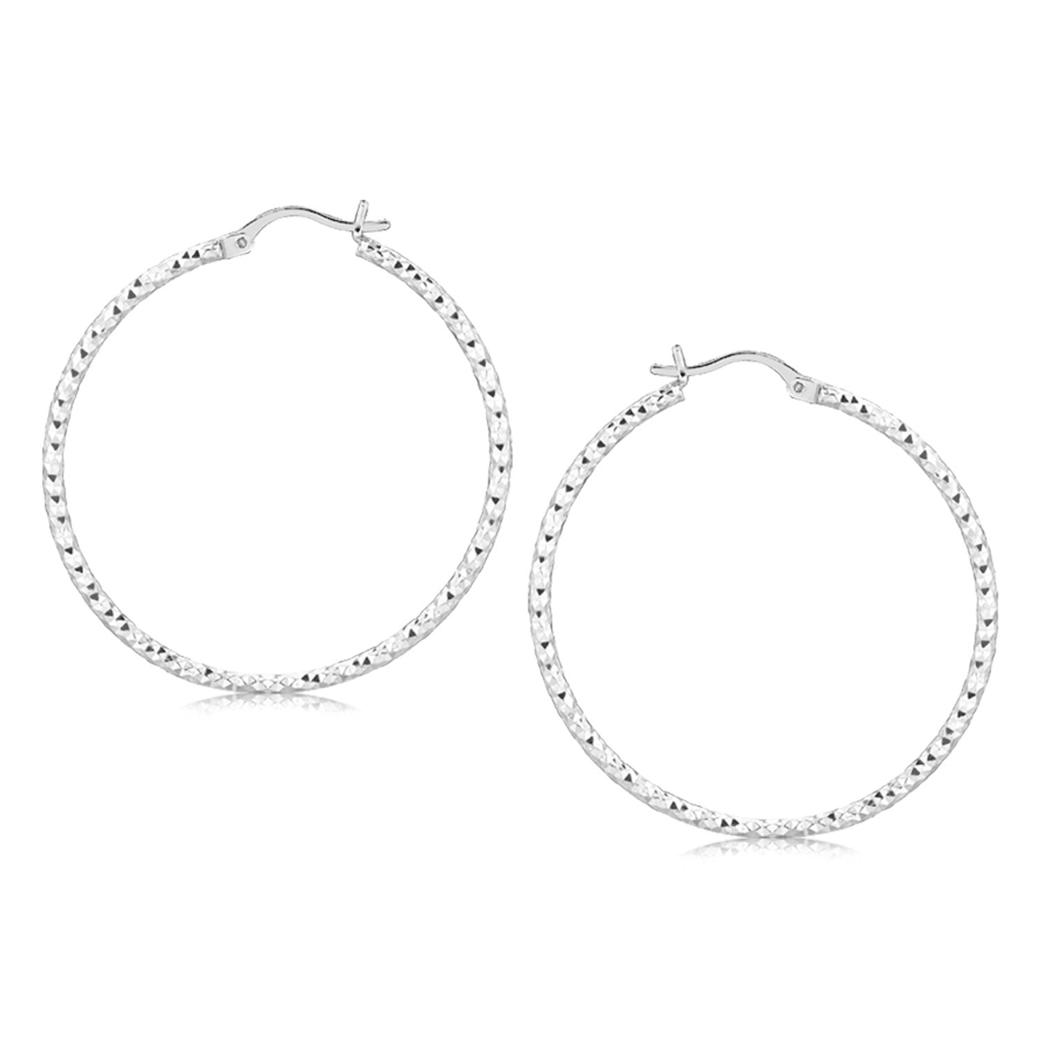 Sterling Silver Rhodium Plated Large Faceted Style Hoop Earrings-Teresa&#39;s Fashionista LLC