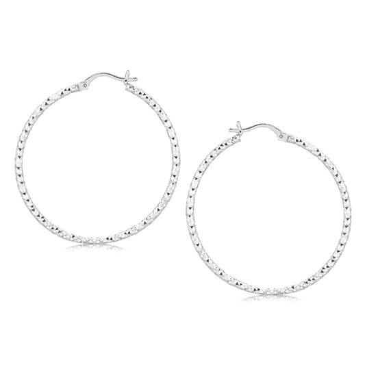 Sterling Silver Rhodium Plated Large Faceted Style Hoop Earrings-Teresa&#39;s Fashionista LLC