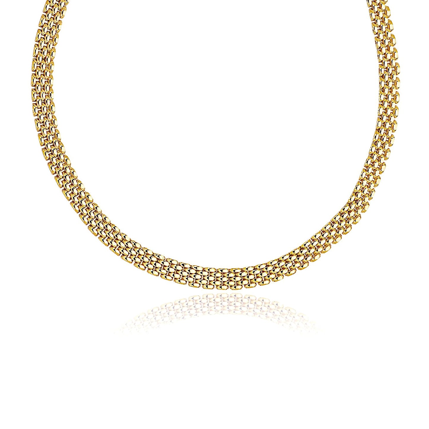 14k Yellow Gold Fancy Polished Multi-Row Panther Link Necklace-Teresa&#39;s Fashionista LLC