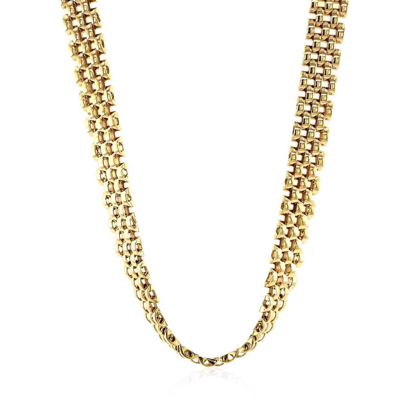 14k Yellow Gold Fancy Polished Multi-Row Panther Link Necklace-Teresa&#39;s Fashionista LLC