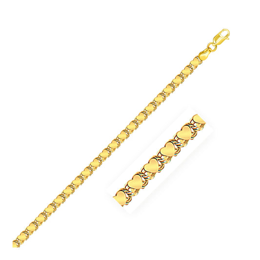 3.3mm 14k Yellow Gold Heart Anklet-Teresa&#39;s Fashionista LLC